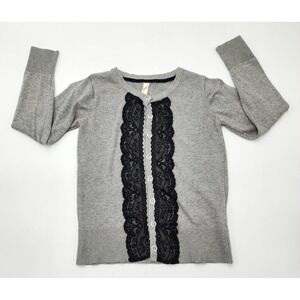 Cherokee‎ Womens Dress Sweater Gray With Black Lace Accents Size L